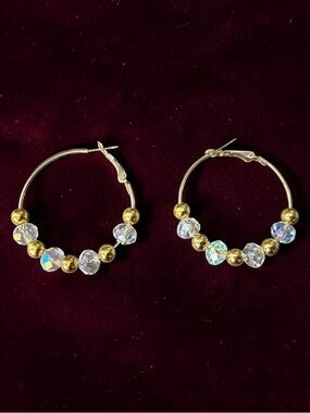 Gold Hoop Earrings with Crystal Beads